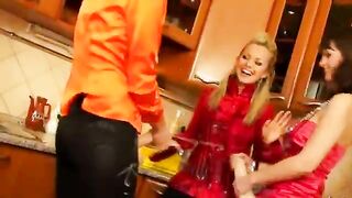 Hot sluts spraying bukkake on themselves and loving it