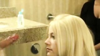 Blonde european strokes the penis
