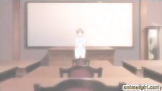 Two shemale hentai coeds jerking in the classroom