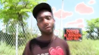 Black amateur thug sucks white cock outdoors