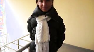 Euro slut sucks cock in public for cash