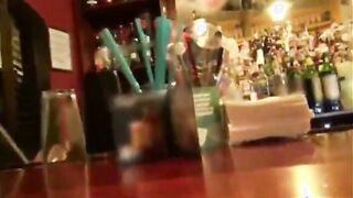 Barmaid shows off her tits and ass and gets fucked for money