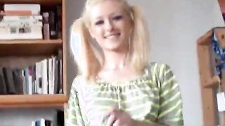 Blonde emo slut with pigtails strips