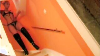 Big breasted slave girl is in the bathroom pleasing a dominant couple