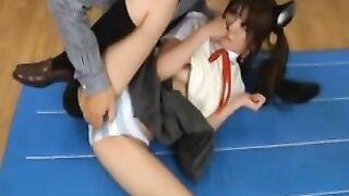 Asian teen gets poked by her teacher