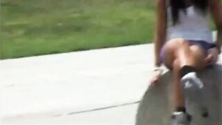 Dude spies on a rollerbladegirl and shes into making a sextape