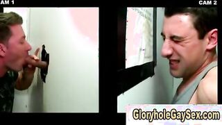 Tricked straight guy gets gay gloryhole blowjob
