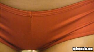 Cute blonde college girl practices dance