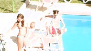 Three chicks secret sex by the pool