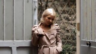 Blonde girl puts toy into her twat