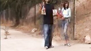 Gorgeous redhead girl swallows two dicks