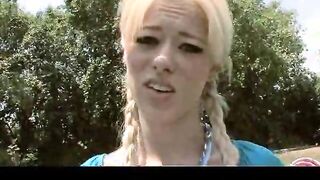 Blonde teen gets pounded on the sofa