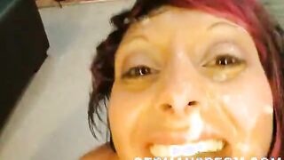 Cum gargling slut working