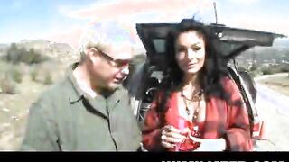 Hot stranded MILF fucked outdoors