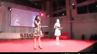 Busty ebony stripper tease