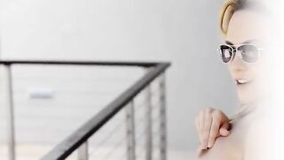 Leila glamours blue dreams on balcony