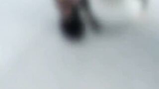 Excited chick cums over two huge poles