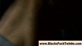 Amateur gay twink gets an interracial fucking from both sides