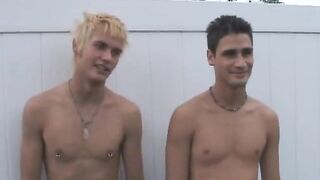 Gay threesone anal by the pool