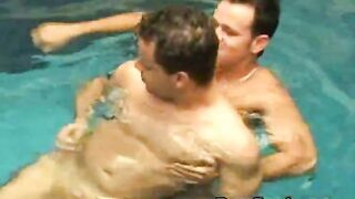 Stud Latinos in public pool bareback sex