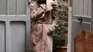 Girl bang a red umbrella