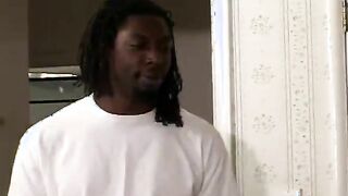 Ebony girl jams dick in mouth & pussyhole