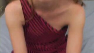 Young cutie stuffs cock down lips and vag