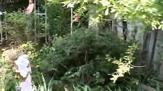 Horny brunette whore takes in two big poles