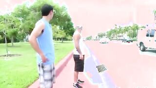 Hungry gay in public sucks on cock