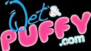 Brunette fucks pussy with gold dildo