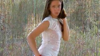 Russian glamour rubbing button in garden