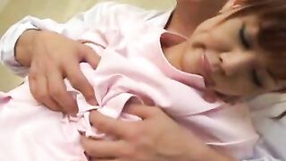 Japanese nurse spreading legs and getting banged