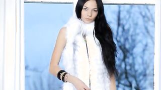 Killer blackhair babe in white heels