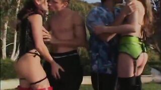 Raunchy blondes hump cocks over sofa