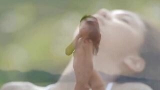 Asian angel pose by the ocean