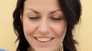 Brunette beauty in heels rubbing a clit