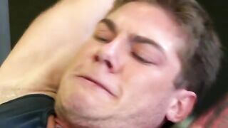 Muscle jock hunk slowly stripping ready for action