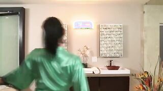 Busty massage babe soaps up