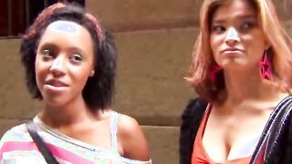 Two cute girlfriends pulled in public and fucked by stranger for cash