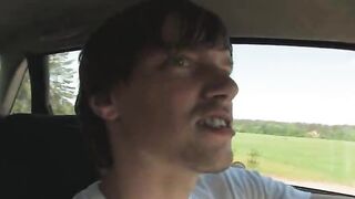 Amazing cheerleader threesome in the car