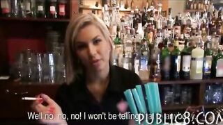 Smoking hot blonde bartender gives head and pounded for money