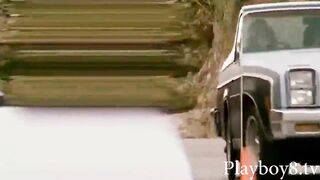 Slutty naked babes tries out skateboarding in the street