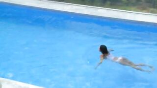 Insane breasty babe alone in the pool