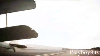 Seductive babes getting nude and having fun on a glider