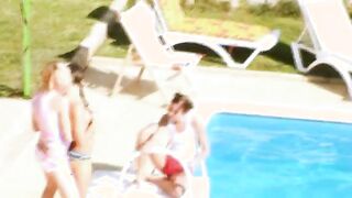 Three chicks secret coitus by the pool