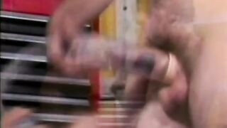 Big bear using some toy