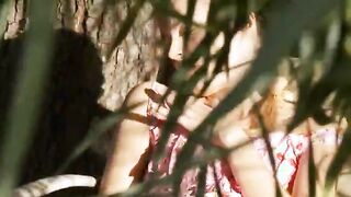 amazing thin girl fingering in a wild