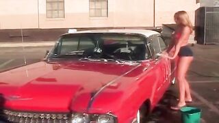 Cute blonde girl sucks big cock who then