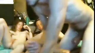 2 Girls Take Turns Riding His Cock