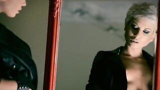 Mysterious beauty masturbates with dildo